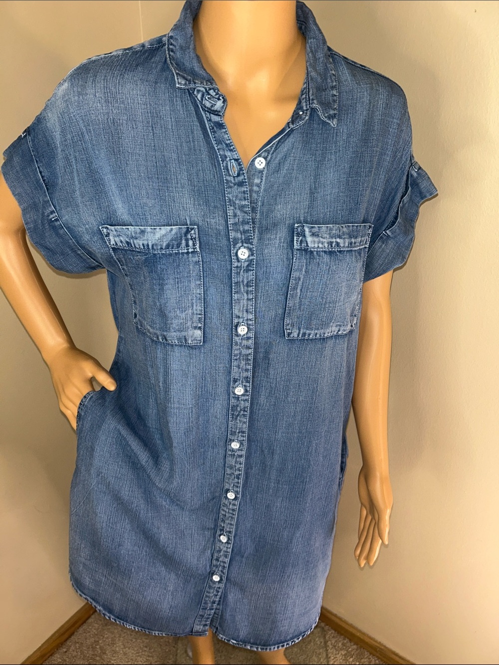 Velvet Heart Blue Denim Button-Front Midi Shirt Dress - Picture 2 of 12